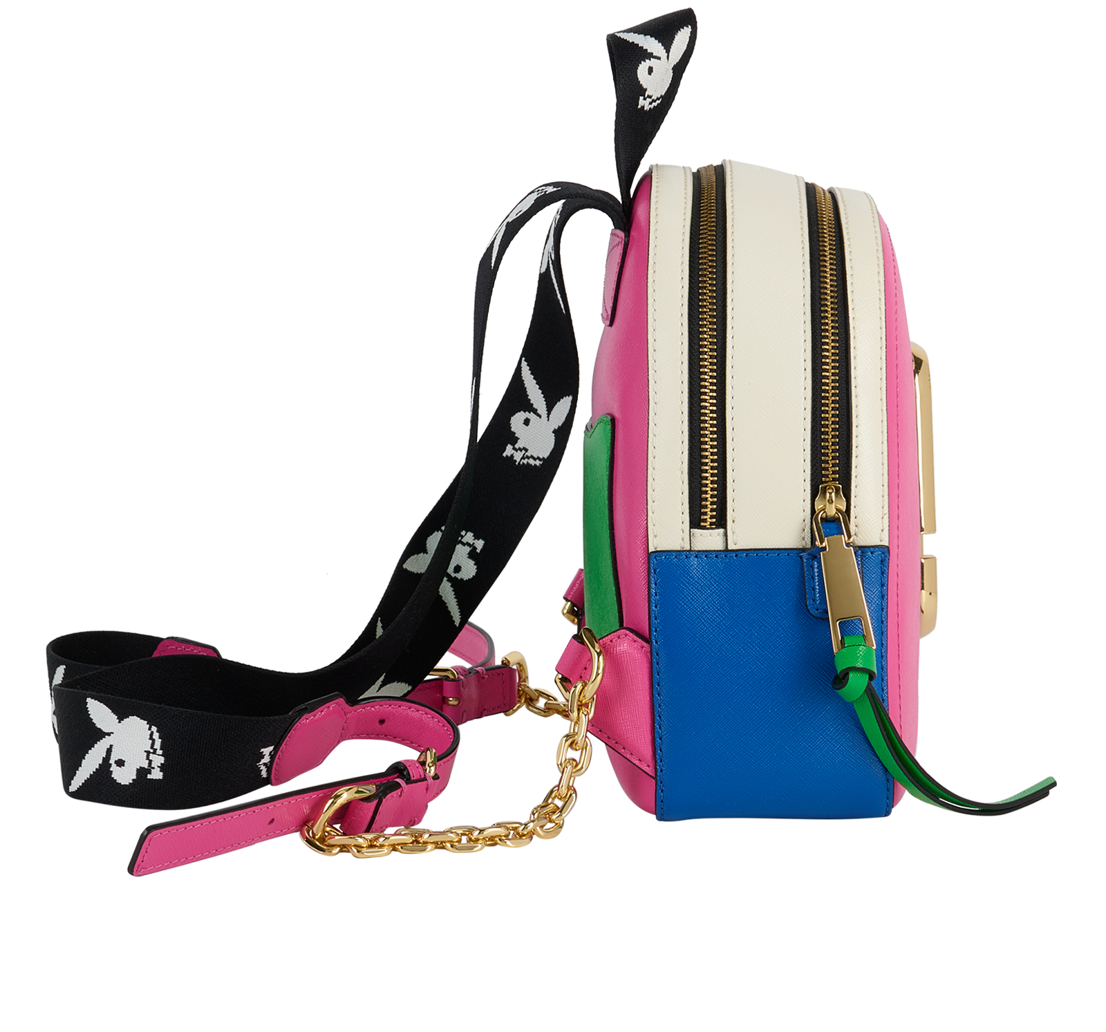 Playboy Bunny Backpack, &pound;130, Handbags, Blue/Pink/White, Leather, Side view
